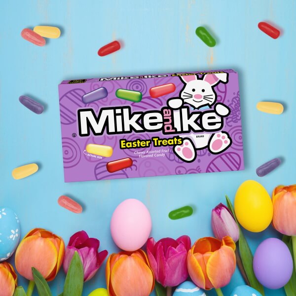 MIKE AND IKE Easter Treats surrounded by tulips
